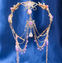 Red Purple Drop Crystal Long Chain Antique Exotic Ethnic Bride Wedding Headwear Hair Accessories for Women Handmade Hair Jewelry raudona