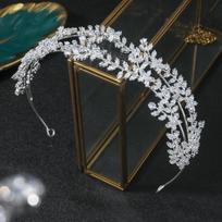 Prabangi nuotakos tiara Vestuvinė galvos juosta Kubinis cirkonis Nuotakos galvos juosta Tiros ir karūnos moterims Šventės, išleistuvių plaukų papuošalai Galvos apdangalas