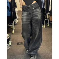 Moteriški džinsai, apatinė dalis, Harajuku džinsinis audinys, plačių kelnių klešnių, aukštu liemeniu, kasdieniai, šviesūs, pantalonai, kelnės XXXL juoda