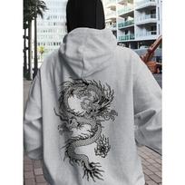 Men's and Women's Fashionable White Dragon Print Hooded Sweatshirt with Mask S