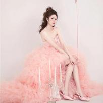 Temperament girl wedding dress outdoor dress pink white color dress travel light wedding dress S