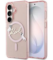 Rožinis dėklas Samsung Galaxy S26 telefonui "Karl Lagerfeld IML Choupette Karl Script Logo Magnetic Case"