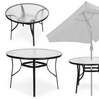 Apvalus sodo stalas 80 cm terasai, sodui ir balkonui, grūdintas stiklas, skylė skėčiui, MultiGarden
