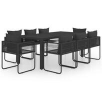 vidaXL Sodo valgomojo komplektas, 9 dalių, juodas, PVC ratanas