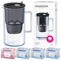 Aquaphor Glass 2,5 l stiklinis filtravimo ąsotis + 4 Maxfor filtrų (1Mg+3), juodas