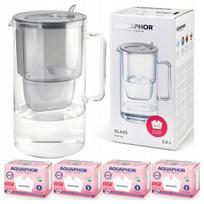 Vandens filtravimo ąsotis Aquaphor Glass 2,5L, pilkas, su 4 vnt vandens filtrų