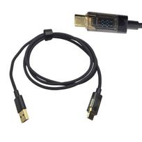 USB A - USB C laidas su vatmetru - juodas pintas - 2 m