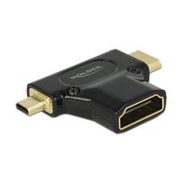 DELOCK Adapter High Speed HDMI mit Ethernet - HDMI-A Buchse > Mini-C Stecker + Micro-D Stecker schwarz