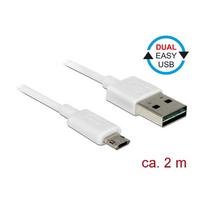 DELOCK Kabel EASY-USB 2.0 Typ-A Stecker > EASY-USB 2.0 Typ Micro-B Stecker weiss 2 m