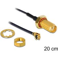 DELOCK HF SMA Buchse zum Einbau > MHF/U.FL-LP-068 kompatibler Stecker 200mm Gewindelnge 10mm spritzwassergeschtzt