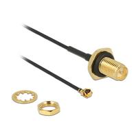 DELOCK Antennenkabel RP-SMA Buchse zum Einbau>MHF/U.FL-LP-068 kompatibl Stecker 100mm 1.13 Gewindelnge 9mm spritzwassergeschtzt
