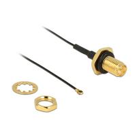 DELOCK Antennenkabel RP-SMA Buchse zum Einbau > MHF IV/ HSC MXHP32 kompatibler Stecker 200 mm Gewindelnge 9 mm spritzwassergeschtz