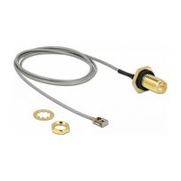 DELOCK Antennenkabel RP-SMA Buchse zum Einbau zu MHF I LK Stecker 1.13 50 cm Gewindelnge 10 mm spritzwassergeschtzt