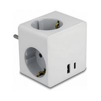 Steckdosenwürfel 3-fach mit Kindersicherung und USB PD 3.0 Ladegerät 20 W weiß