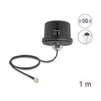 Delock 5G LTE GNSS WiFi 6 Antenne SMA Stecker 1,9 - 3,3 dBi omnidirektional mit Anschlusskabel ULA100 1 m Dachmontage outdoor schwarz