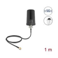Delock 5G LTE GNSS WiFi 6 Antenne SMA Stecker 1,1 - 4,0 dBi omnidirektional mit Anschlusskabel ULA100 1 m Dachmontage outdoor schwarz