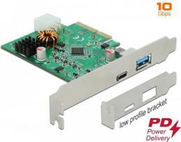 DeLOCK - USB-Adapter - PCIe 2,0 x4 Low-Profile - USB-C 3,2 Gen 2 with Power Delivery x 1 + USB 3,2 Gen 2 x 1 (89001)