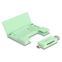 Delock Card Reader USB 5Gbps USB Type-C™ / Typ-A für SD und Micro SD Speicherkarten mit praktischem Speicherkarten Etui - mint