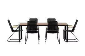 Bois Table - Nature with 6 Bois Chair - Black