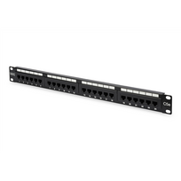 DIGITUS CAT 5e patch panel, unshielded, 24-port RJ45, 8P8C, LSA, 1U, rack mount, color black RAL 9005, DN-91524U