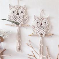 Makramė Pelėdos Svaigulys Sieninis Kabinamas Gobelenas Bohemiškas Rankų Darbo Austas Svaigulys Su Kutais Namų Dekoras Vestuvių Ornamentas 35cm Length