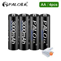PALO 1,2 V NIMH AA įkraunama baterija 3000 mAh mažo savaiminio išsikrovimo HR6 AA NI-MH baterija, skirta fotoaparato žaisliniam automobiliui + akumuliatoriaus dėklas juoda