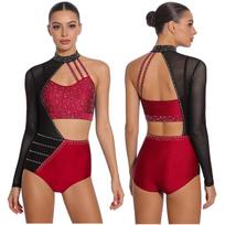 S-XXL Moteriškas gimnastikos triko Bodis Cirkonio detalės Spalvų blokavimas Asimetriškas Atviras Kombinezonas Figure Skating Tango Šokio apranga S karališkos mėlynos spalvos