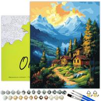 Tapyba pagal skaičius Oh Art, peizažas Kalnų kaimelis 40x50 cm, 40x50 cm