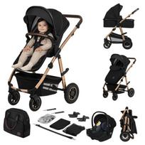 Vežimėlis 3 in 1, lopšys + sportinė dalis + adapteriai, pripučiami ratai, iki 22 kg – Lionelo Amber Black Onyx