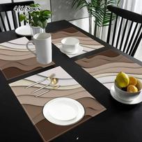 4/6/8 vnt. Modernus pilkas gradientas Geometrinė stalo vėliavėlė ir padėkliukai - Neutralus pilkas lininis stalo dekoras, tinkantis vestuvėms, vakarėliams 4pcs