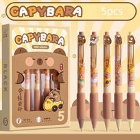 5 vnt Capybara gelio rašiklių rinkinys, metalinis animacinis pleistras, 0,5 mm rutulinis juodos spalvos rašalas, skirtas rašymo mokyklai