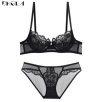 DKGEA siuvinėjimo nėrinių apatinių komplektas Baltas Moteriškas Sexy Plus Size Liemenėlė DE Cup 70A juoda
