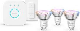 Hue Essential Kit, Hue Essential LED Bulbs, GU10, 4.7W, 345 lm, White and Color Ambiance (3 pcs.) + Hue Bridge + Dimmer switch 929004235709 | 8721103103758
