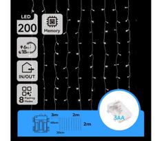 Aigostar-LED Lauko girlianda 200xLED/8 funkcijų 3xAA 5x2m IP44 šaltai balta