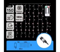 Aigostar - LED lauko kalėdinė girlianda 150xLED/6W/230V/8 funkcijų 1,5x1m IP44 šaltai balta + su nuotoliniu pulteliu
