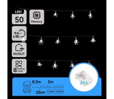 Aigostar - LED lauko girlianda 50 LED/8 funkcijų 3xAA 5 m IP44 šaltai balta