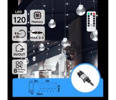 Aigostar - LED lauko kalėdinė girlianda 120xLED/6W/230V/8 funkcijų 3x0,6m IP44 šaltai balta+nuotolinis pultas