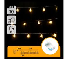 Aigostar - LED girlianda 10xLED/3xAA 1,5 m šiltai balta snaigės