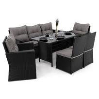 Lauko baldų komplektas MONAKO 1 XL|Technoratanas|Juodas|Pagalvės pilkos 01