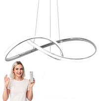 LED pakabinamas šviestuvas 55cm sidabrinis 72W 5760lm, su pulteliu, reguliuojama spalva ir aukštis