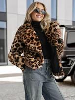 Moteriška ruda kailinė striukė su gyvūniniu raštu Leopard
