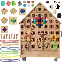 MASTERKIDZ medinė STEM lenta Laisvai pastatoma XXL namo formos + priedai