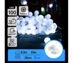 Aigostar - LED lauko girlianda 100xLED/3xAA/8 funkcijų 10,3 m IP44 šaltai balta