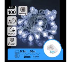 Aigostar - LED lauko girlianda 100xLED/3xAA/8 funkcijų 10,3 m IP44 šaltai balta