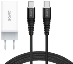 Savio GaN 65W Charger + USB Type-C to USB Type-C 1m Cable