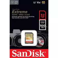 SANDISK extreme SDHC memory card, 32GB, 100/60MB/s, C10, V30, UHS-I, U3