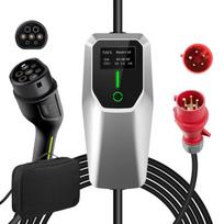 2 tipo EV mobilusis Wallbox Elektromobilių įkroviklis Junsun 22kW 32A 3-fazė, 5m ( su įžeminimu LCD ekranas + CEE kištukas )