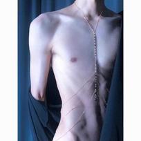 Chest chain for men, rhinestone body chain, milk chain for nightclubs, multi-layer tassel sparkling diamond lingerie chain for men