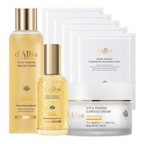 d'Alba Vita Tonizuojantis ir skaistinantis odos priežiūros rinkinys (Tonikas 180ml + Kapsulių serumas 50ml + Kapsulių kremas 55g + Lakštinės kaukės 5 vnt.)