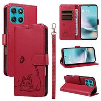 Magnetinės Kortelės Lizdas Piniginė Oda Reljefinis Katė Telefono Dėklas Motorola G56 G06 G86 G75 G35 Edge 60 Pro 50 Fusion Apverčiamas Dangtelis Motorola Moto G56 žalia